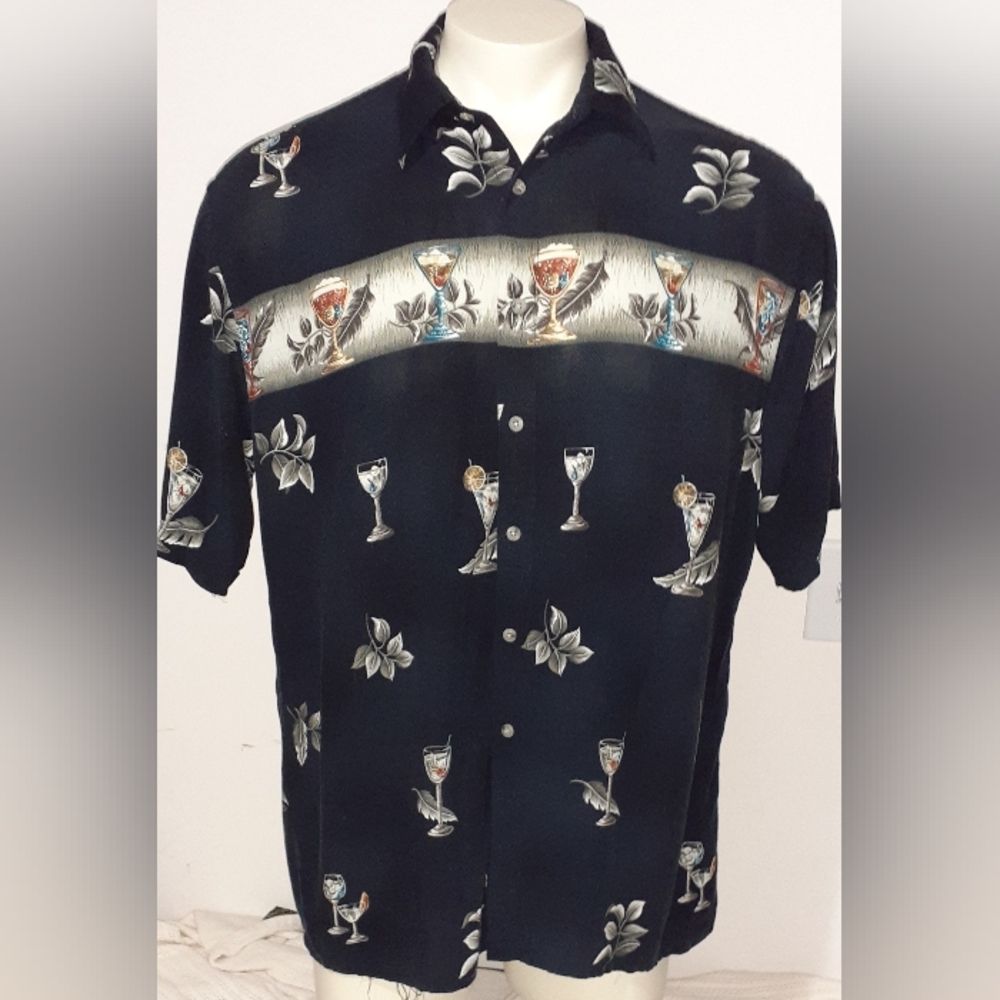 Campia Moda Mens Hawaiian Floral Cocktails Short Sleeve Shirt Size L